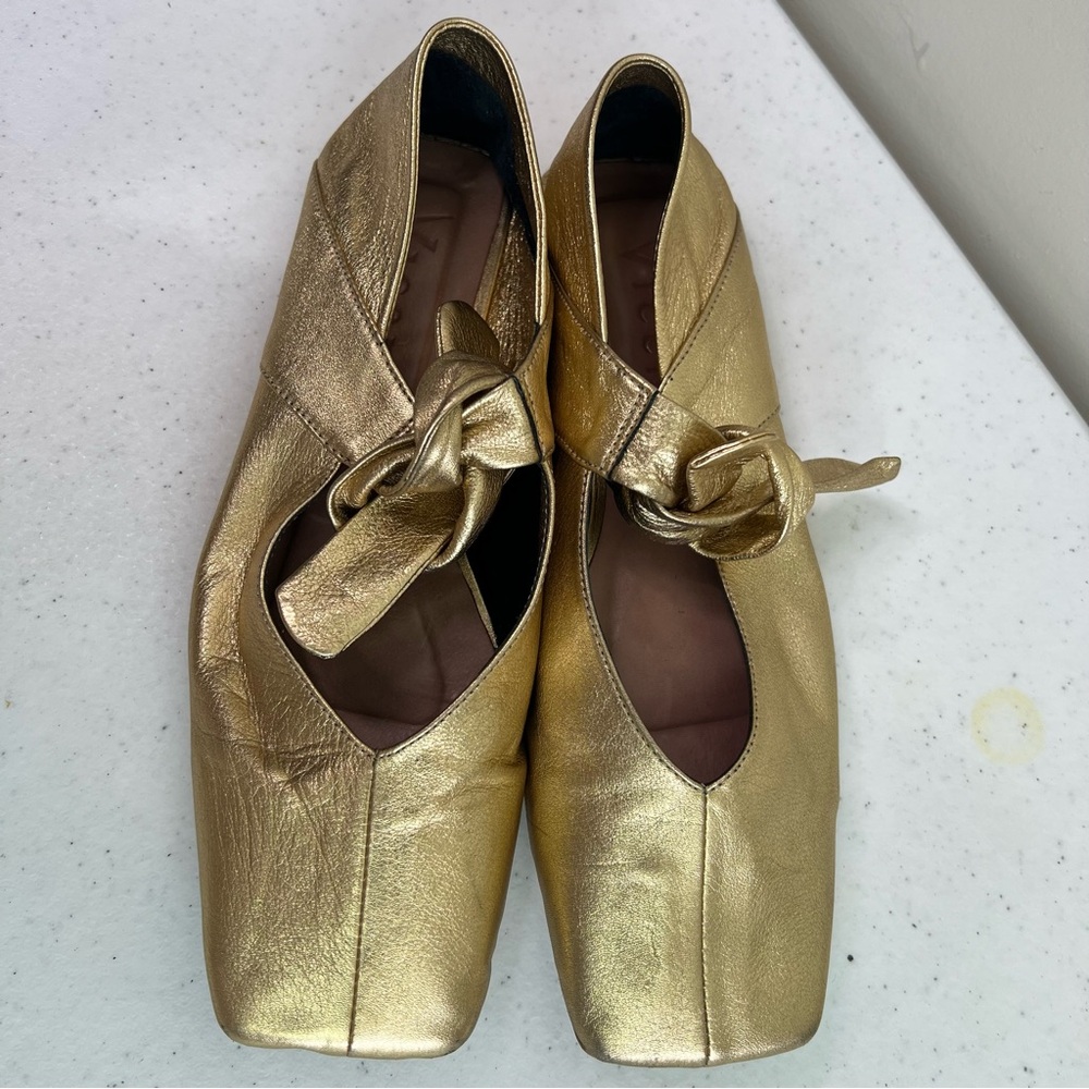 Vicenza Bow Mary Jane Silver leather flats square toes ballet Anthropologie - Picture 3 of 14